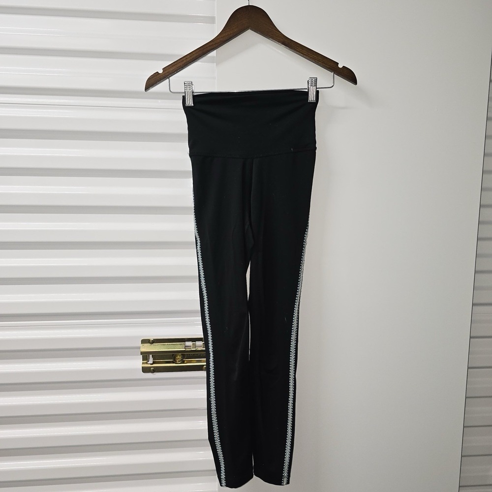 Nike Dri-FIT Women's XS Black Leggings Blue White Side Stripe Yoga Running
